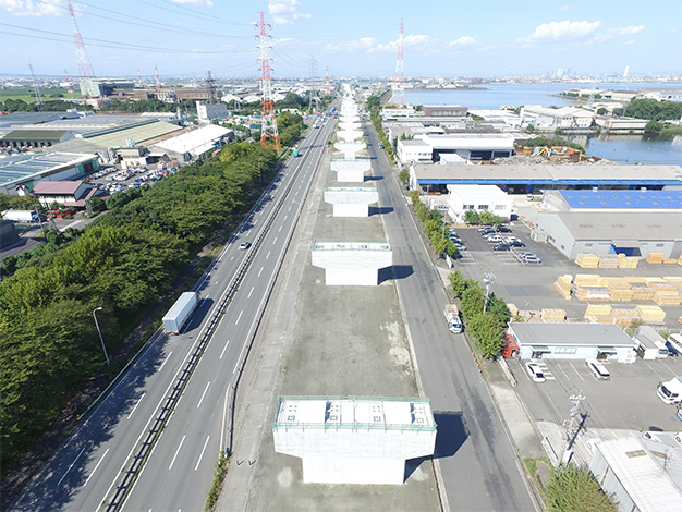 軟弱層埋立地区間「名古屋第二環状自動車道 飛島木場高架橋（下部工）工事」