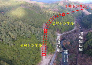 山間狭隘な線形の川代道路（県道77号）