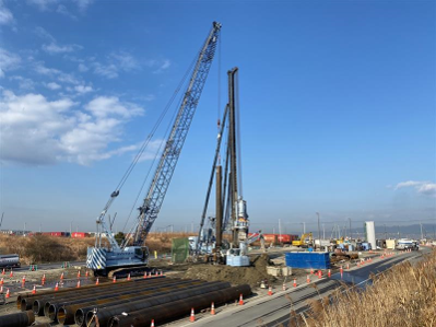 「(仮称)夢洲北高架橋架設工事-1」の施工状況