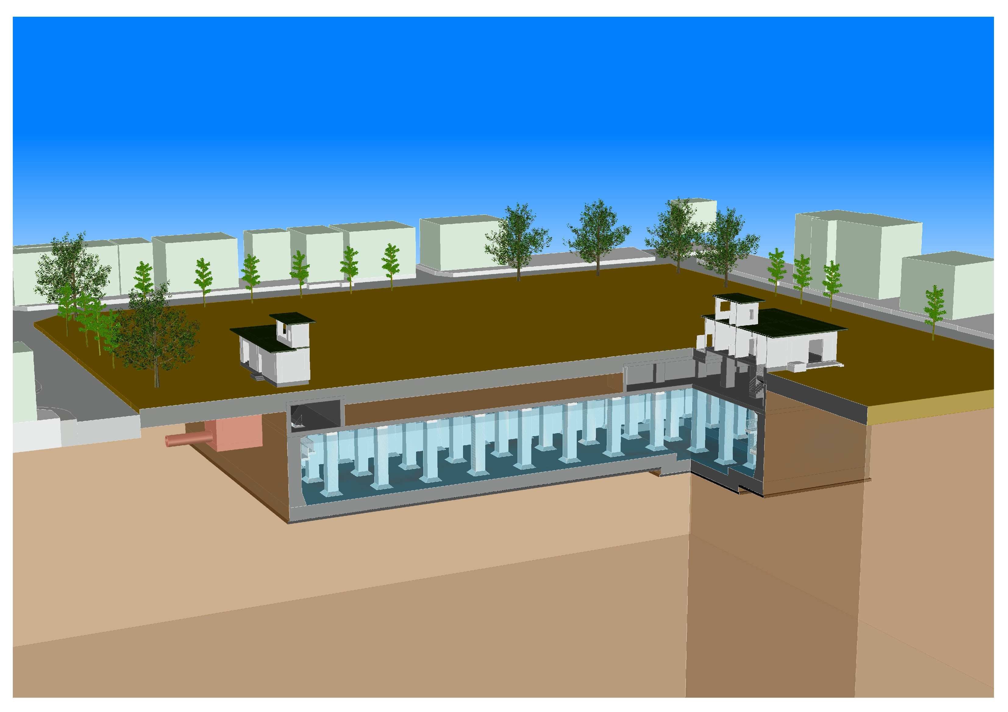 「一級河川　寝屋川布施公園調整池築造工事（土留工）」が竣工しました。
