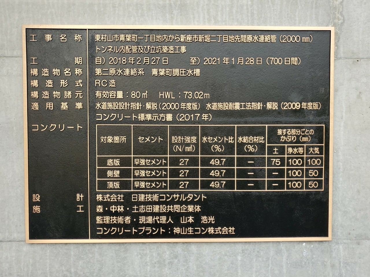 「東村山市青葉町一丁目地内から新座市新堀二丁目地先間 原水連絡管(2000㎜)トンネル内配管及び立坑築造工事」が竣工しました。